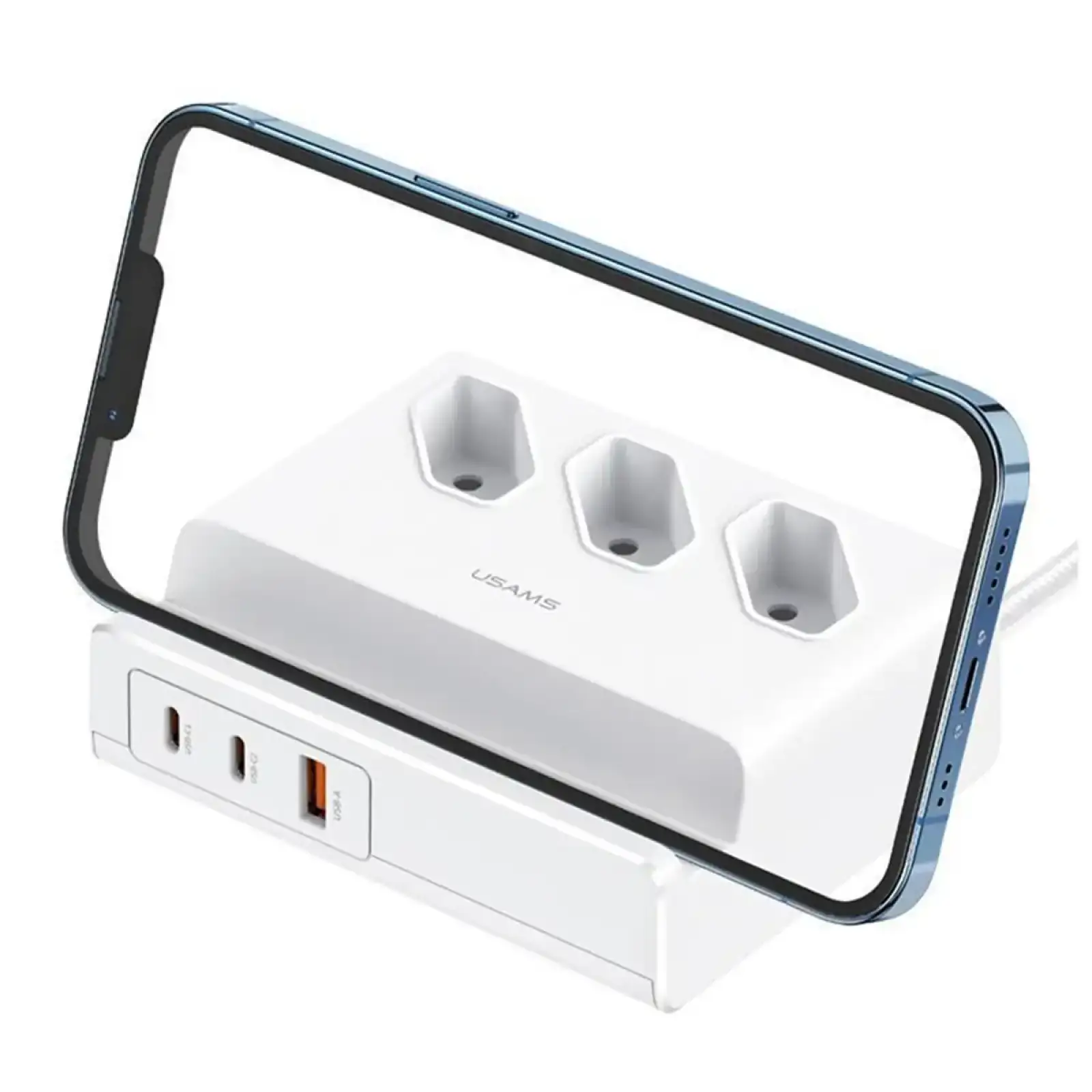 Мережевий фільтр Usams US-CC160 (CC160TC01) 3 розетки, 1 USB, 2 USB Type-C 65W, 2 м, White UA
