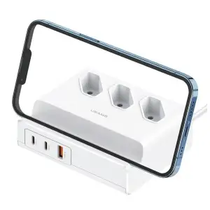 Мережевий фільтр Usams US-CC160 (CC160TC01) 3 розетки, 1 USB, 2 USB Type-C 65W, 2 м, White UA