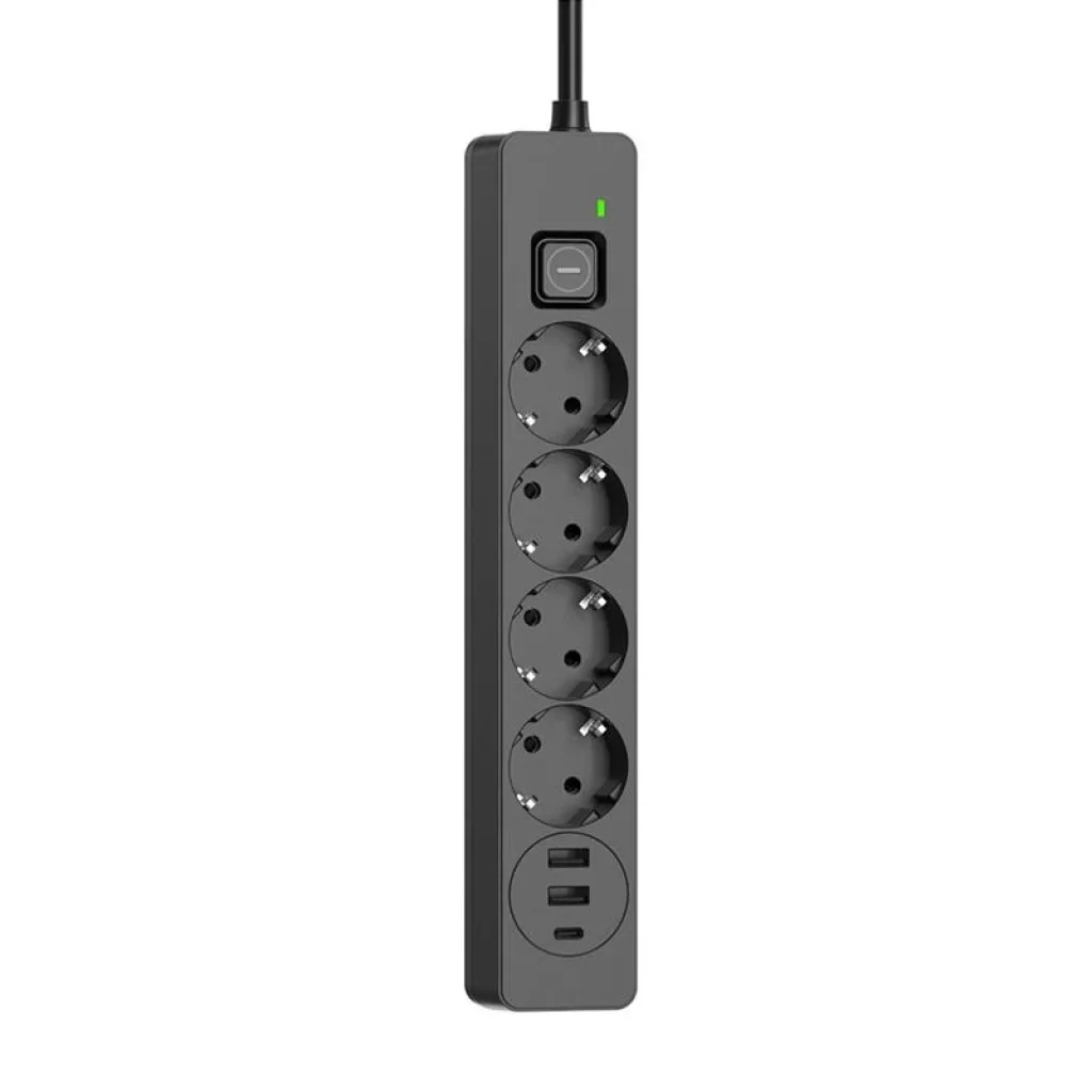 Фильтр питания ColorWay CW-CHE435PDB 4 розетки, 3USB (2USB-A + 1 TYPE-C) (24W), 2м, Black UA