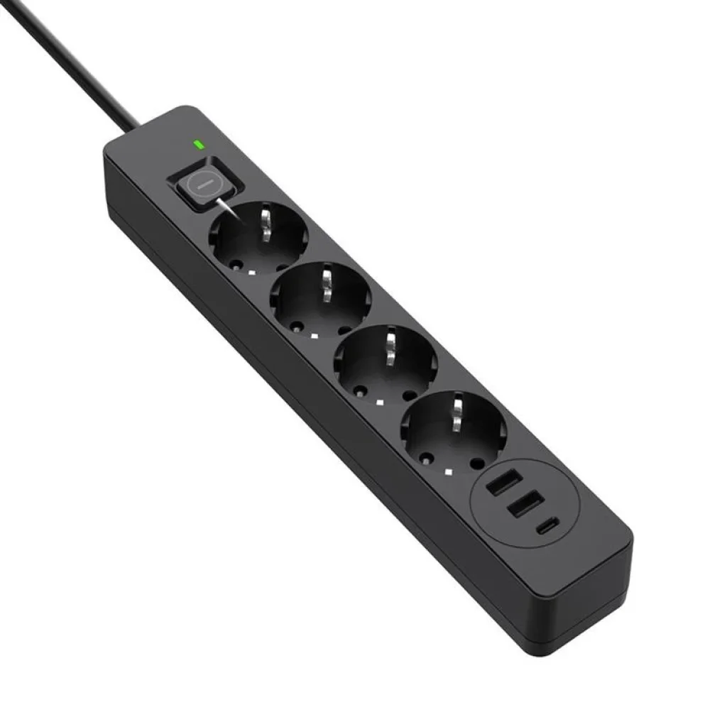 Фильтр питания ColorWay CW-CHE435PDB 4 розетки, 3USB (2USB-A + 1 TYPE-C) (24W), 2м, Black UA