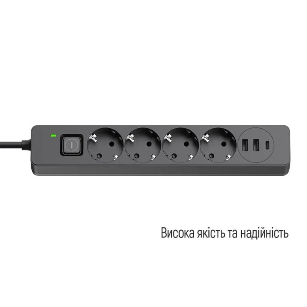 Фильтр питания ColorWay CW-CHE435PDB 4 розетки, 3USB (2USB-A + 1 TYPE-C) (24W), 2м, Black UA