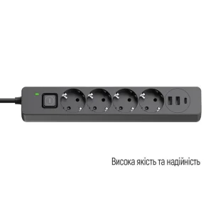 Фильтр питания ColorWay CW-CHE435PDB 4 розетки, 3USB (2USB-A + 1 TYPE-C) (24W), 2м, Black UA
