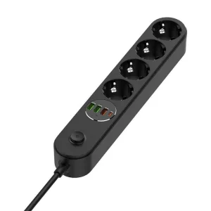 Фільтр живлення ColorWay CW-CHE44PDB 4 розетки, 4USB (Type-C PD20W + 3USB QC3.0) (45W), 2м, Black UA