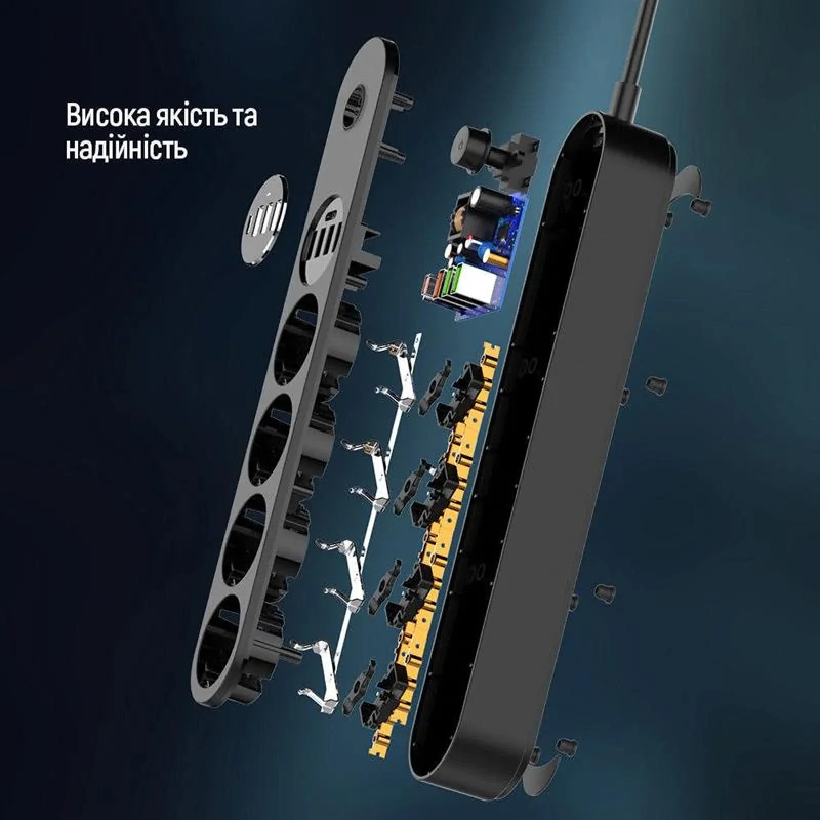 Фільтр живлення ColorWay CW-CHE44PDB 4 розетки, 4USB (Type-C PD20W + 3USB QC3.0) (45W), 2м, Black UA