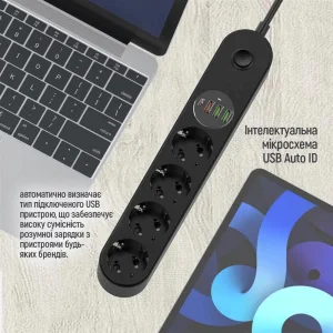 Фільтр живлення ColorWay CW-CHE44PDB 4 розетки, 4USB (Type-C PD20W + 3USB QC3.0) (45W), 2м, Black UA
