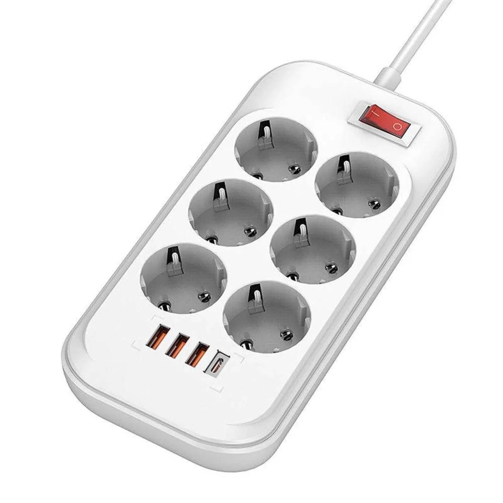 Фильтр питания ColorWay CW-CHE64PDW 6 розеток, 4USB (Type-C PD20W + 3USB QC3.0) (38W), 2м, White UA