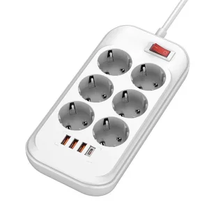 Фильтр питания ColorWay CW-CHE64PDW 6 розеток, 4USB (Type-C PD20W + 3USB QC3.0) (38W), 2м, White UA