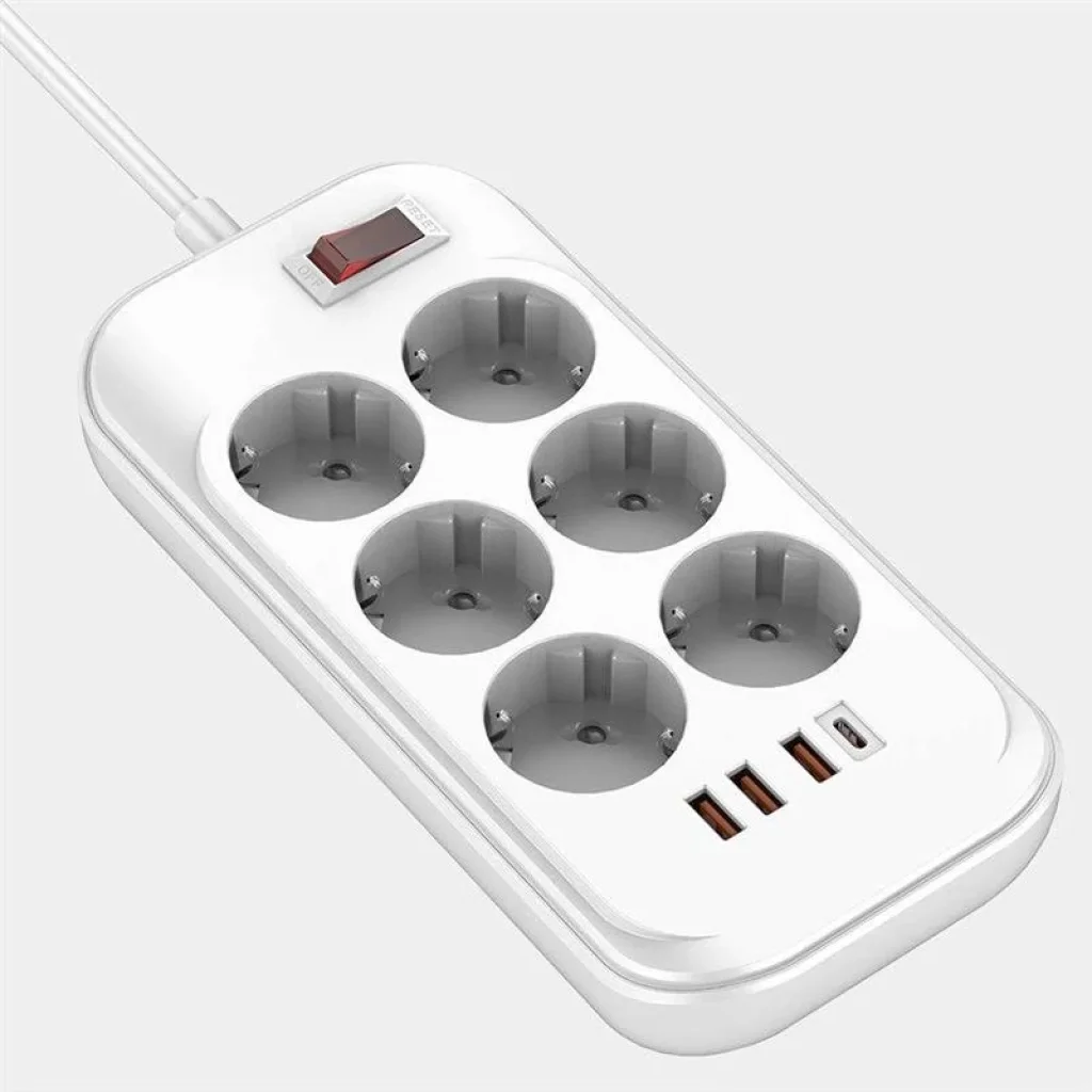 Фильтр питания ColorWay CW-CHE64PDW 6 розеток, 4USB (Type-C PD20W + 3USB QC3.0) (38W), 2м, White UA