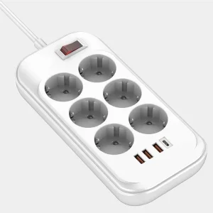 Фильтр питания ColorWay CW-CHE64PDW 6 розеток, 4USB (Type-C PD20W + 3USB QC3.0) (38W), 2м, White UA