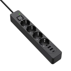 Фильтр питания ColorWay CW-CHE432PDB 4 розетки, 3USB (2USB-A + 1 TYPE-C) (24W), 2м, Black UA