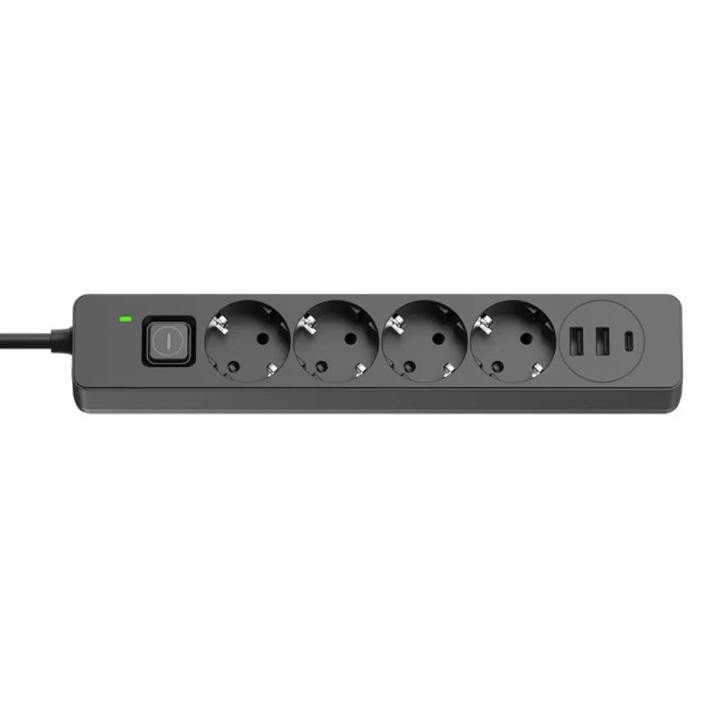 Фильтр питания ColorWay CW-CHE432PDB 4 розетки, 3USB (2USB-A + 1 TYPE-C) (24W), 2м, Black UA