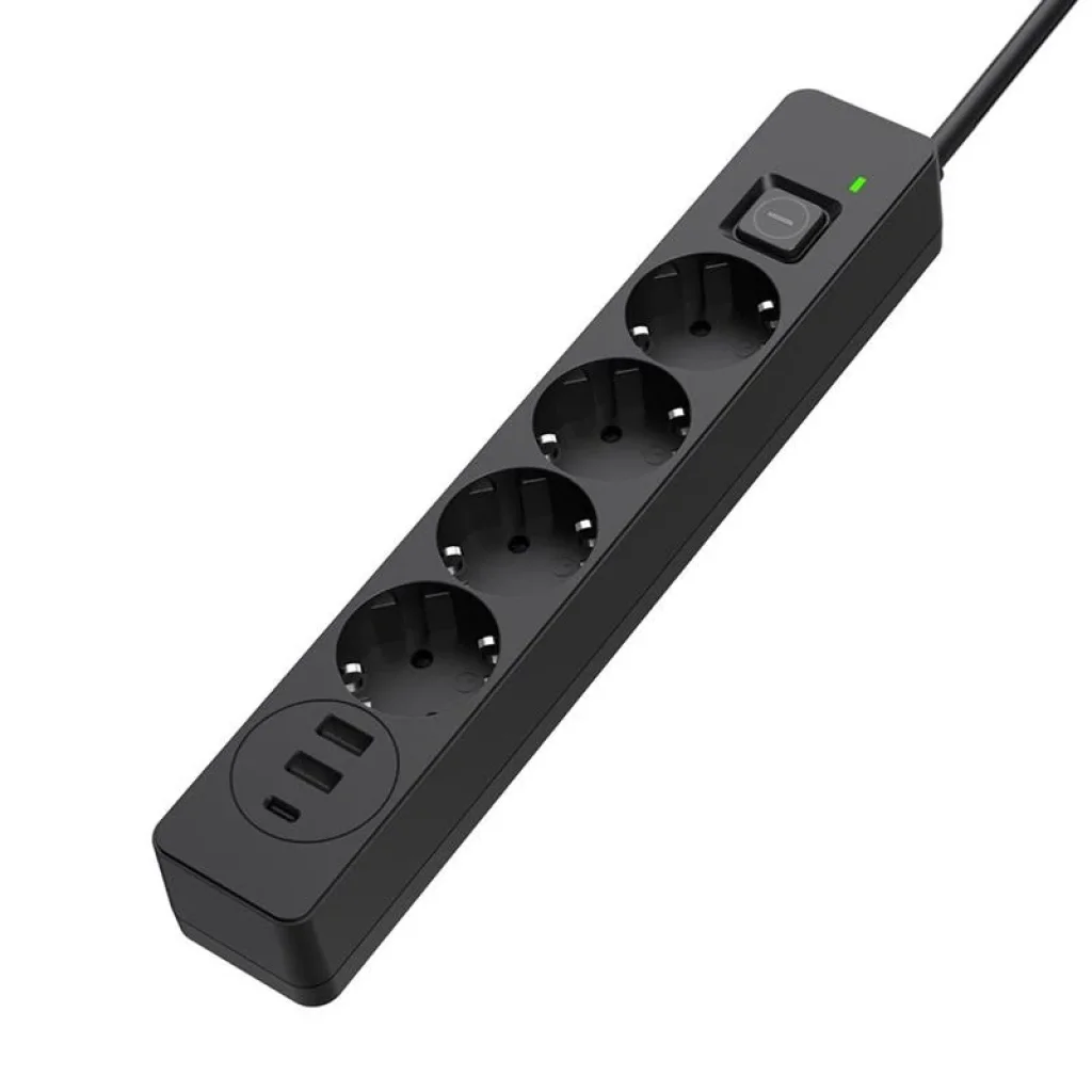 Фильтр питания ColorWay CW-CHE432PDB 4 розетки, 3USB (2USB-A + 1 TYPE-C) (24W), 2м, Black UA