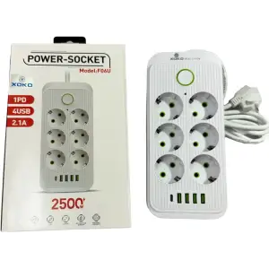 Сетевой фильтр XoKo SP-6-4-1 6 розеток, 5 USB, 2 м White (XК-SP6-4-1-WH) UA