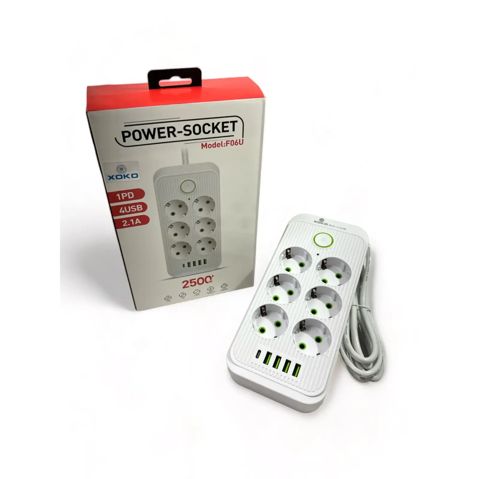 Сетевой фильтр XoKo SP-6-4-1 6 розеток, 5 USB, 2 м White (XК-SP6-4-1-WH) UA