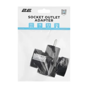 Сетевой адаптер 2E 3xТип F, 16A, черный (2E-AD0103BK) UA