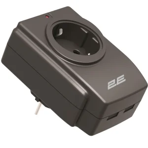 Сетевой адаптер 2E 1xТип F, 16A, 2xUSB-A, черный (2E-AD120U) UA