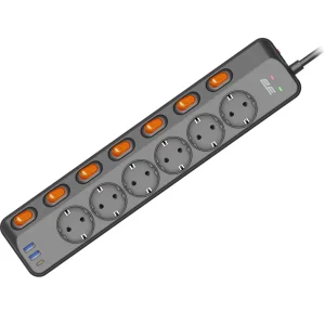 Сетевой фильтр 2E 6xТипF, 16A, 2xUSB-A, 1x USB-C, 3 м, чёрный (2E-SP6M3SWBK) UA