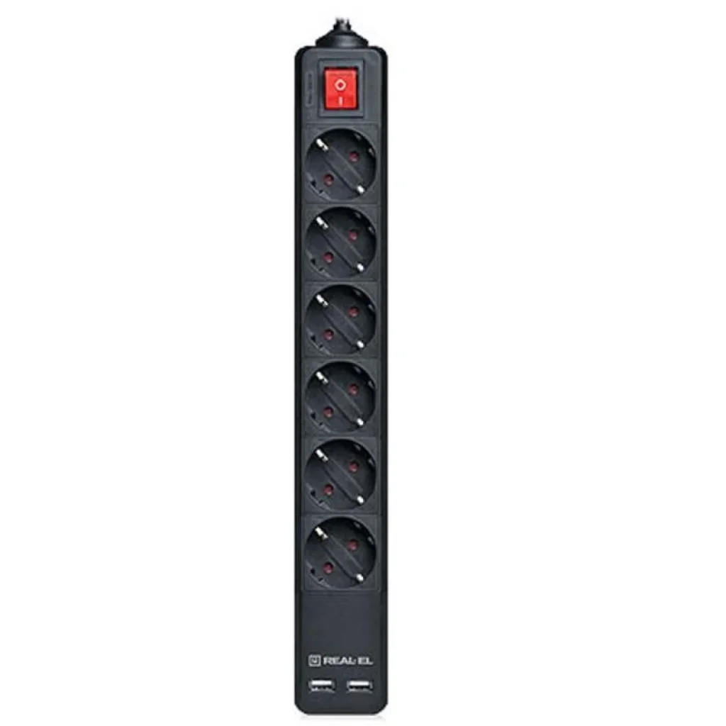 Фильтр питания REAL-EL RS-6 Protect USB 5m Black, EL122300018 UA