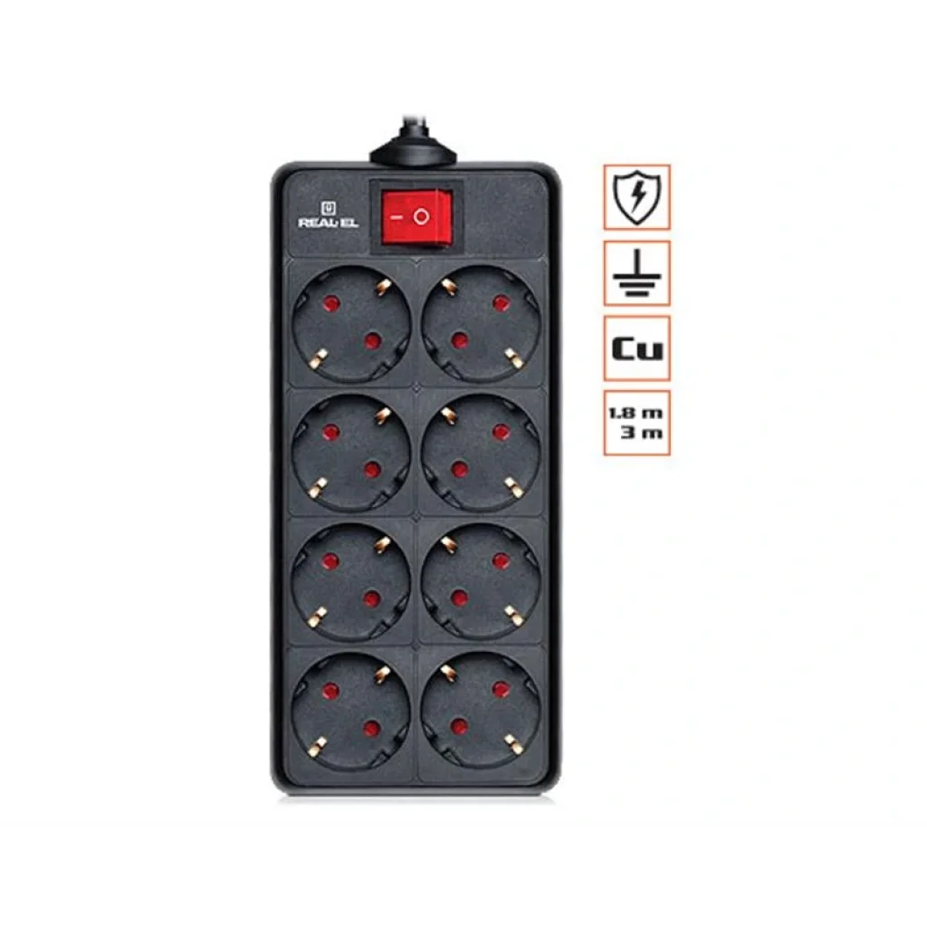 Фильтр питания REAL-EL RS-8 PROTECT 1.8m Black, EL122300021 UA