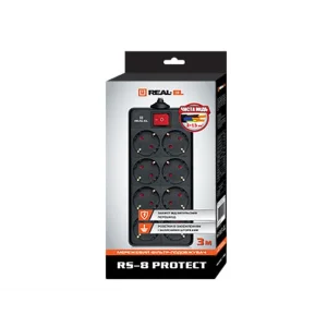 Фильтр питания REAL-EL RS-8 PROTECT 3.0m Black, EL122300022 UA