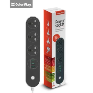 Фильтр питания СolorWay (CW-CHU33B) 3 розетки, 3xUSB, 1.8м, Black UA
