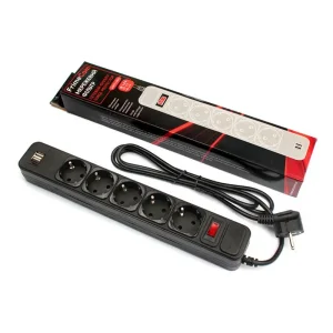 Фильтр питания FrimeCom (FC-BU4005W 1.8 B) 5 розеток, 2хUSB, 1.8 м, черный UA