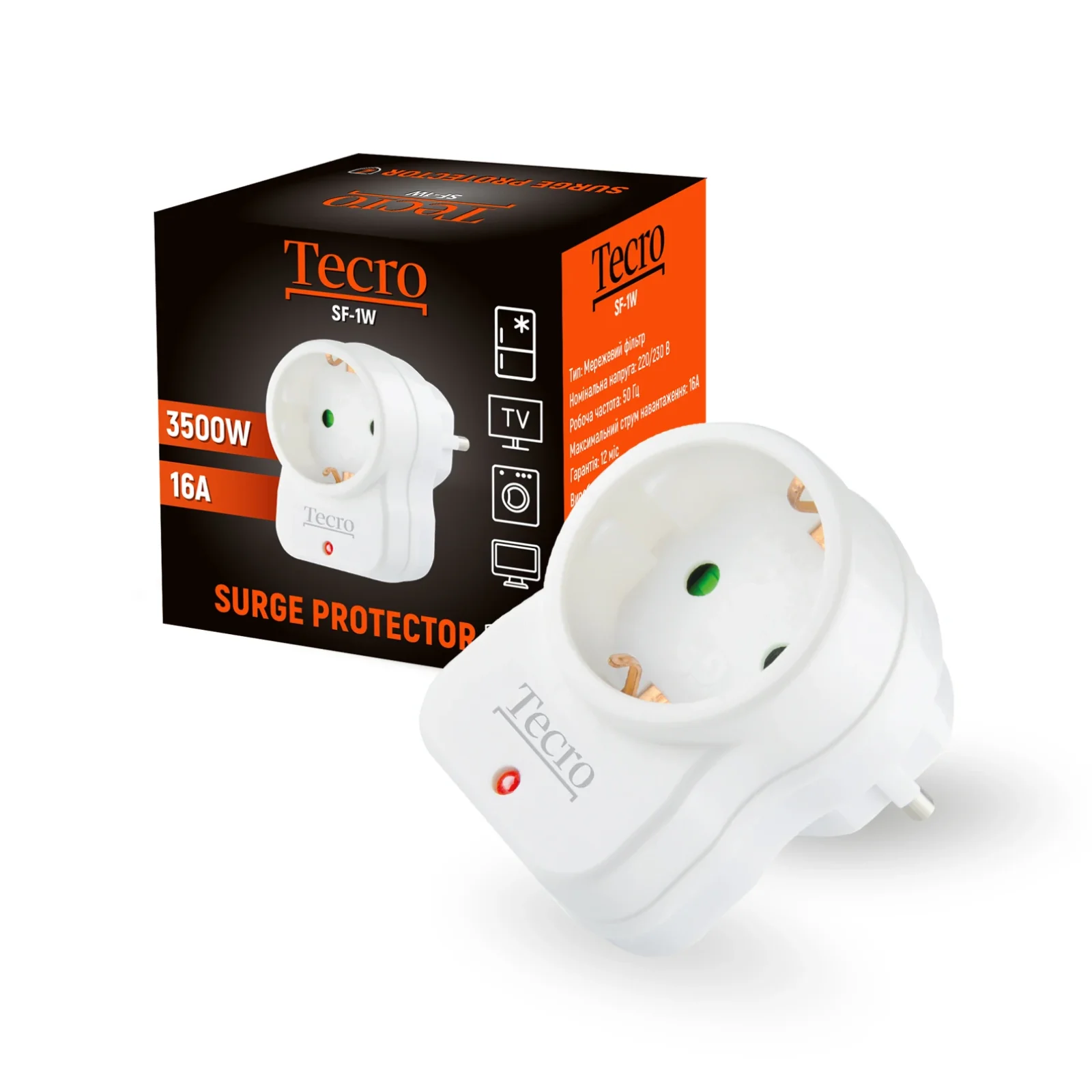 Сетевой фильтр Tecro (SF-1W) 1 розетка UA