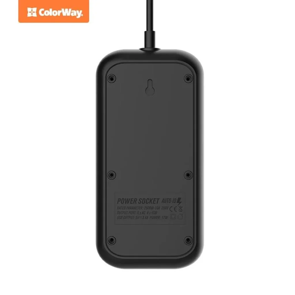Фільтр живлення СolorWay (CW-CHE64B) 6 розеток, 4xUSB, 2м, Black UA