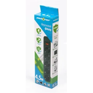 Фільтр живлення Maxxter 5 розеток 4.5м (SPM5-G-15B) чорний UA