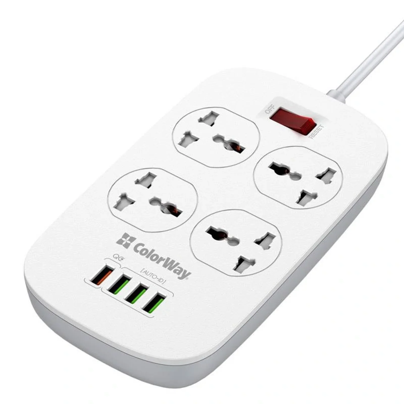 Фильтр питания ColorWay CW-CHU44QW 4 розетки, 4 USB (1QC3.0+3 AUTO ID), 1.8 м, белый UA