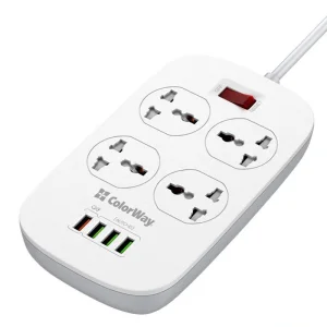 Фильтр питания ColorWay CW-CHU44QW 4 розетки, 4 USB (1QC3.0+3 AUTO ID), 1.8 м, белый UA