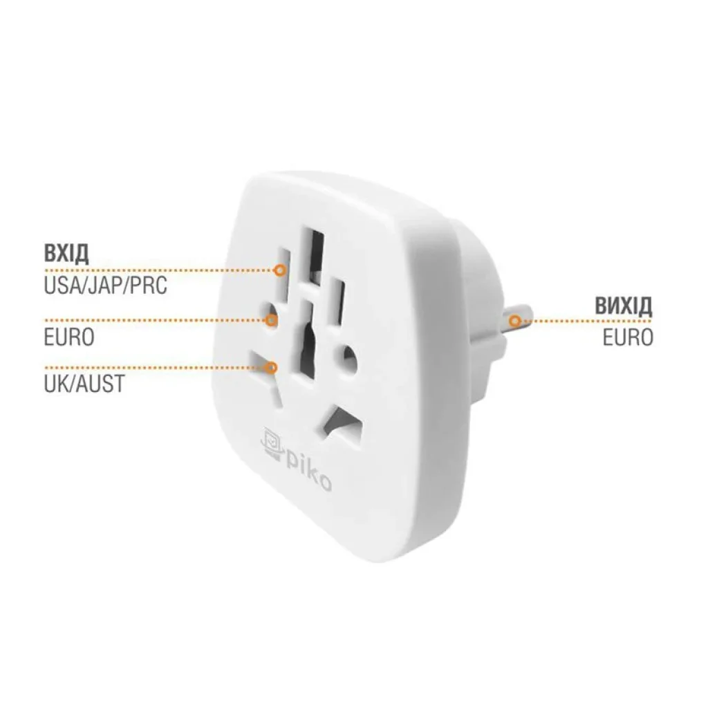 Адаптер Piko TA-002 USA/JAP/PRC/UK на EU White (1283126472510) UA