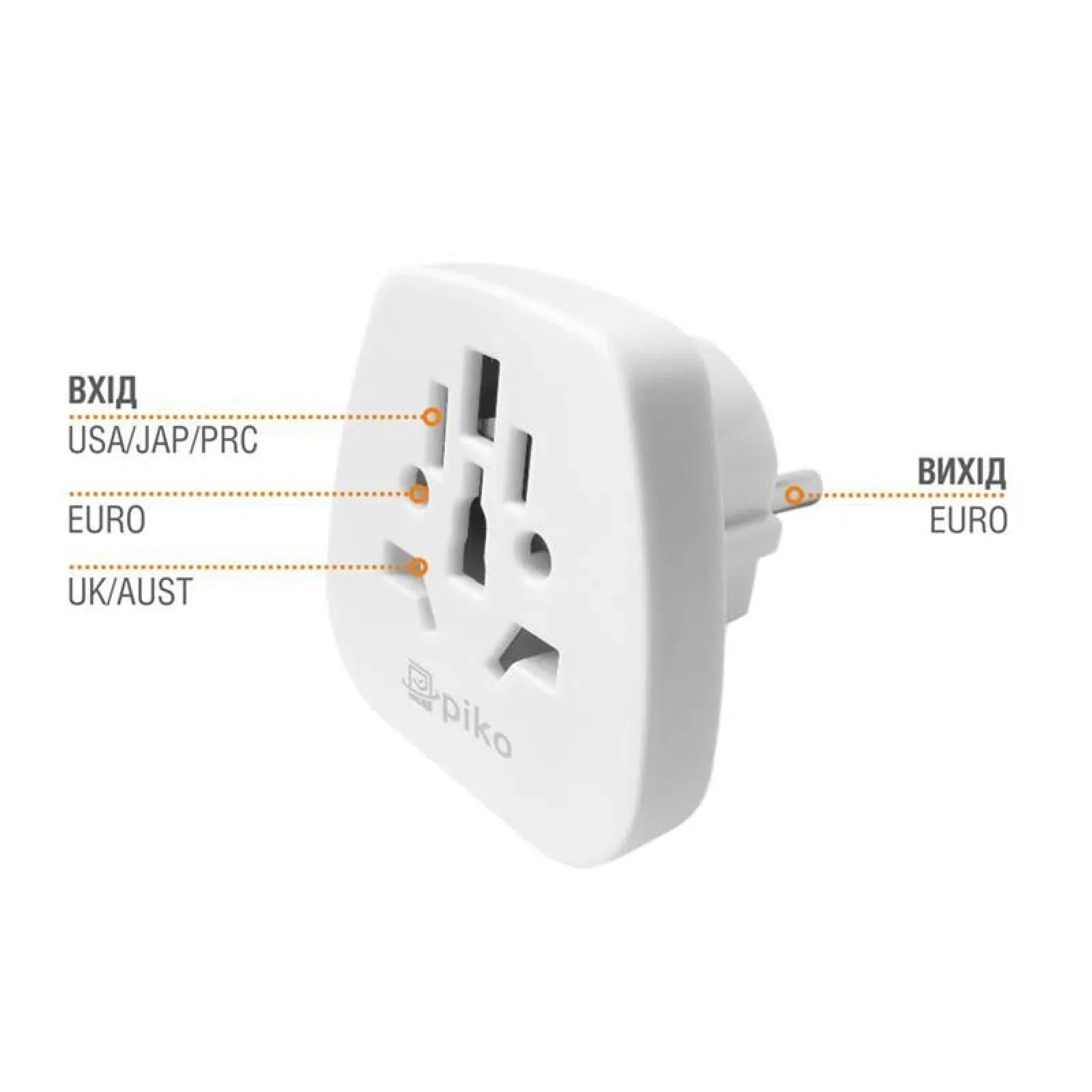 Адаптер Piko TA-002 USA/JAP/PRC/UK на EU White (1283126472510) UA