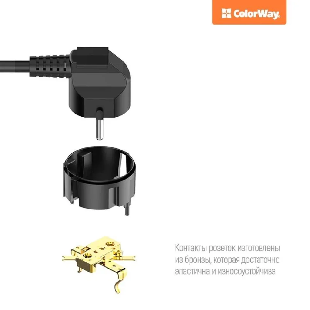 Фільтр живлення СolorWay (CW-CHE64B) 6 розеток, 4xUSB, 2м, Black UA