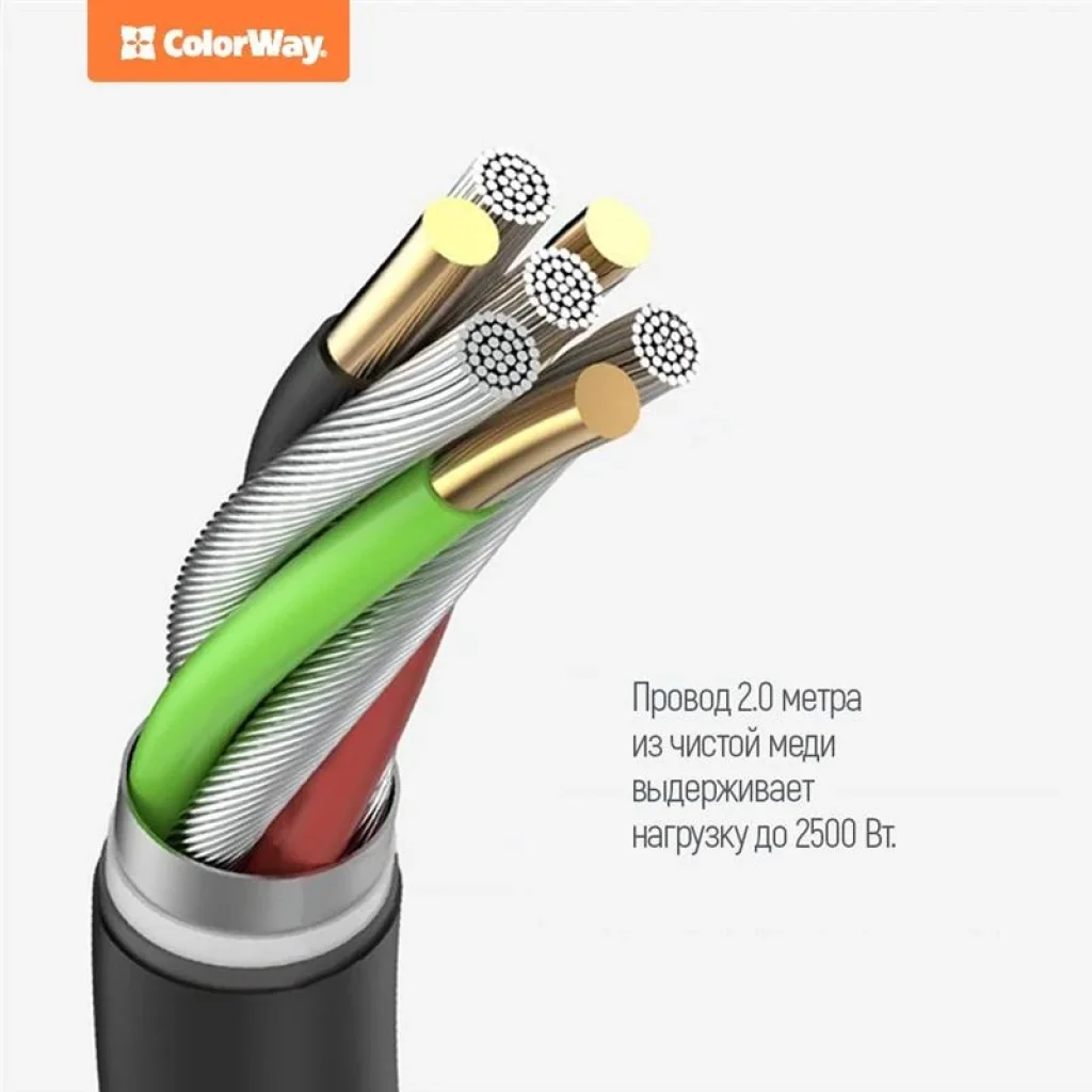 Фільтр живлення СolorWay (CW-CHE64B) 6 розеток, 4xUSB, 2м, Black UA