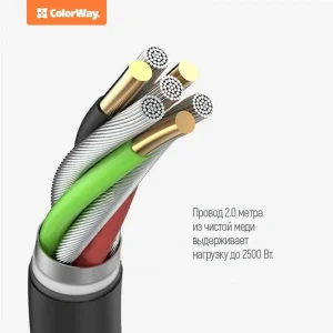 Фільтр живлення СolorWay (CW-CHE64B) 6 розеток, 4xUSB, 2м, Black UA