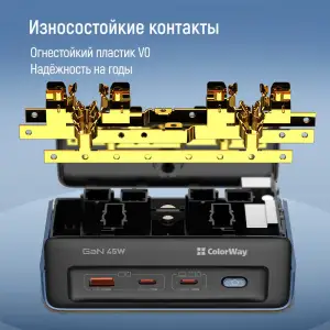 Фильтр питания ColorWay CW-CHE25PDB 45W 2 розетки, 1xUSB-A 2xUSB-C, 2 м, синий UA