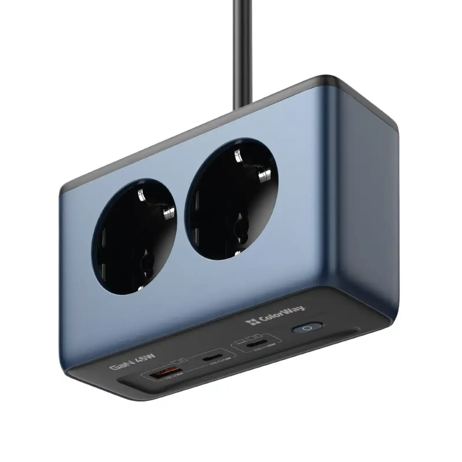 Фильтр питания ColorWay CW-CHE25PDB 45W 2 розетки, 1xUSB-A 2xUSB-C, 2 м, синий UA