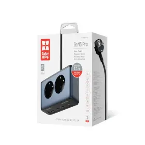 Фильтр питания ColorWay CW-CHE25PDB 45W 2 розетки, 1xUSB-A 2xUSB-C, 2 м, синий UA