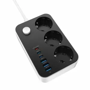 Фільтр живлення ColorWay CW-CHE36PDB 20W (3 USB-A + 3 TYPE-C) 3 розетки, 6 USB, 2 м, чорний UA