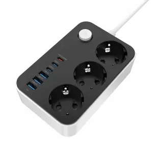 Фільтр живлення ColorWay CW-CHE36PDB 20W (3 USB-A + 3 TYPE-C) 3 розетки, 6 USB, 2 м, чорний UA