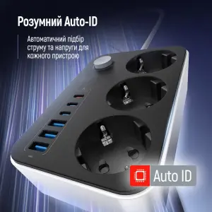 Фільтр живлення ColorWay CW-CHE36PDB 20W (3 USB-A + 3 TYPE-C) 3 розетки, 6 USB, 2 м, чорний UA