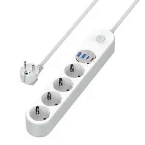 Фильтр питания ColorWay CW-CHE44PDW 4 розетки, 4USB (Type-C PD20W + 3USB QC3.0) (45W), 2 м, White UA