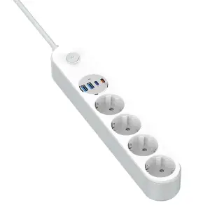 Фильтр питания ColorWay CW-CHE44PDW 4 розетки, 4USB (Type-C PD20W + 3USB QC3.0) (45W), 2 м, White UA