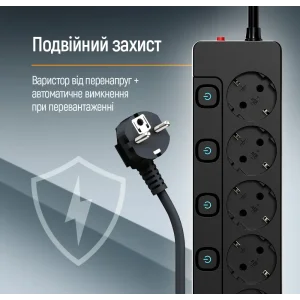 Фильтр питания СolorWay (CW-PSEA52SBK) 5 розеток, 2м, Black UA