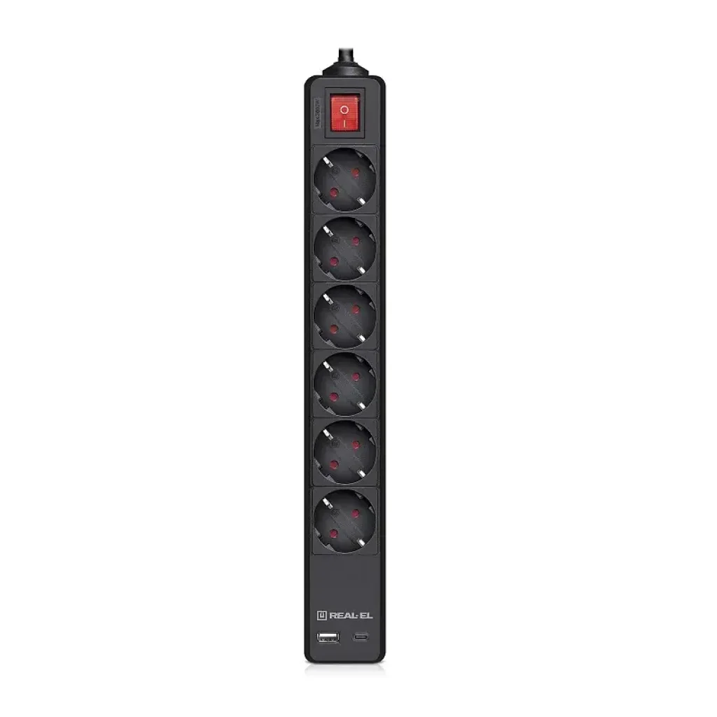 Фільтр живлення REAL-EL RS-Protect 605 3м Black (EL122300041) UA