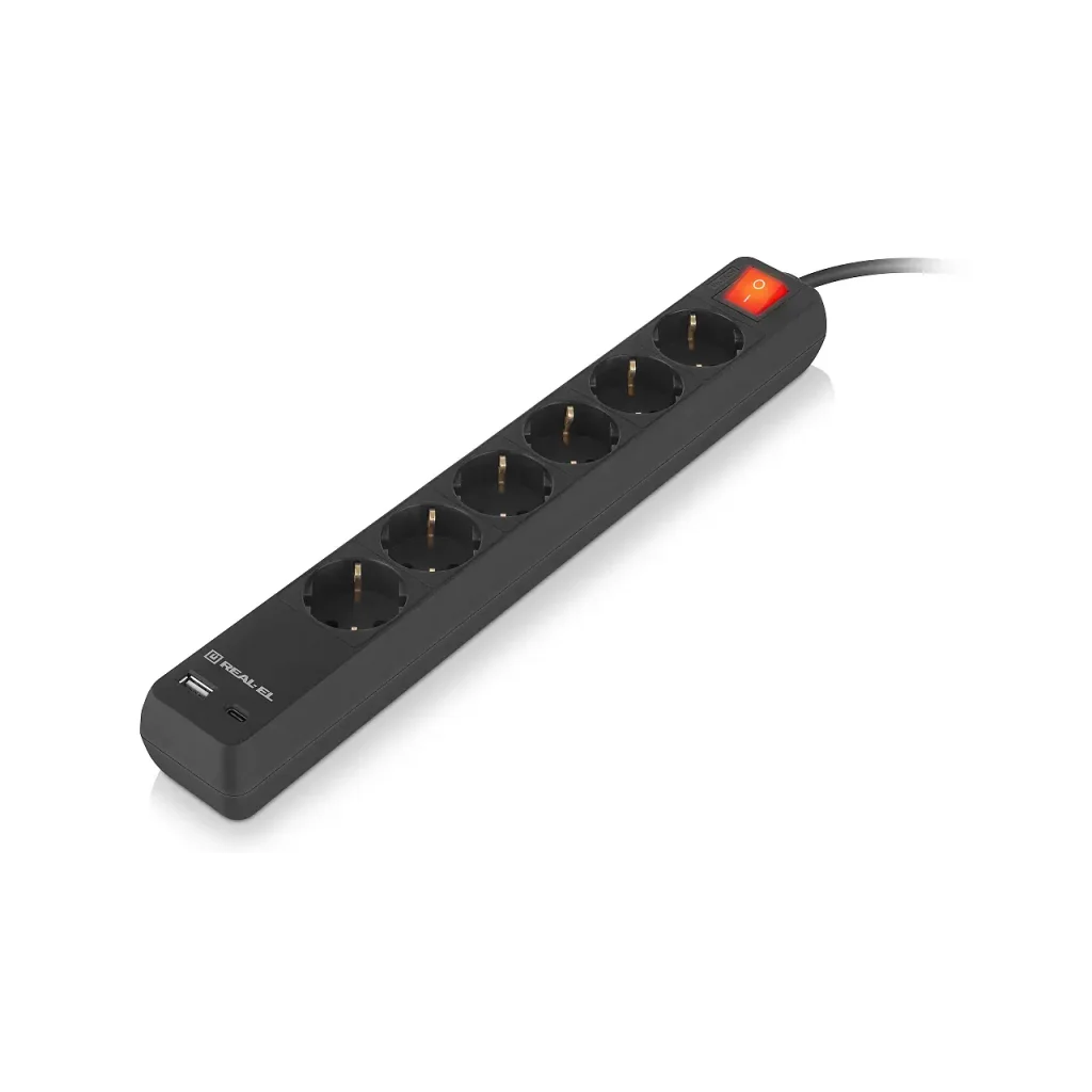 Фільтр живлення REAL-EL RS-Protect 605 3м Black (EL122300041) UA