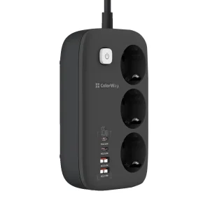 Фильтр питания ColorWay CW-CHE34PDB GaN3 Pro PD 65W (2USB-A + 2 TYPE-C) 3 розетки, 4 USB, 2 м, черный UA