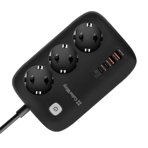 Фильтр питания ColorWay CW-CHE34PDB GaN3 Pro PD 65W (2USB-A + 2 TYPE-C) 3 розетки, 4 USB, 2 м, черный UA
