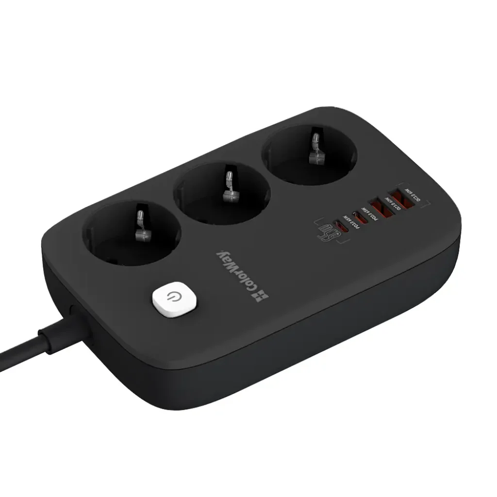 Фильтр питания ColorWay CW-CHE34PDB GaN3 Pro PD 65W (2USB-A + 2 TYPE-C) 3 розетки, 4 USB, 2 м, черный UA